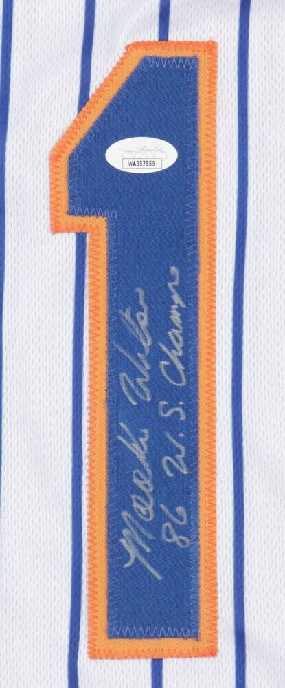 Mookie Wilson Signed New York Mets Pinstriped Jersey Inscribed 86 WSC  (JSA) CF