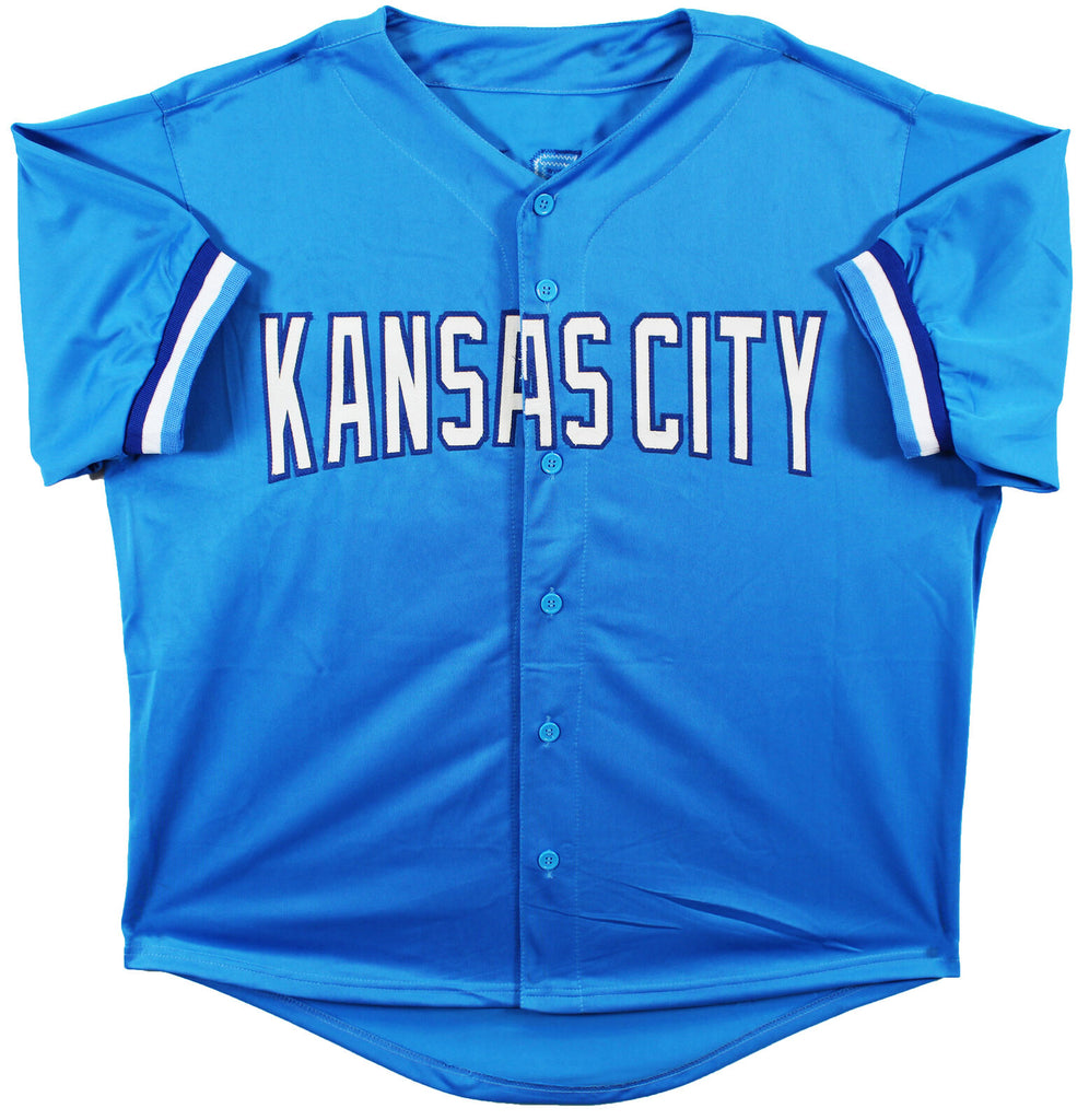 Kansas City Royals Salvador Perez Autographed Baby Blue Nike Jersey Size L Beckett BAS Witness