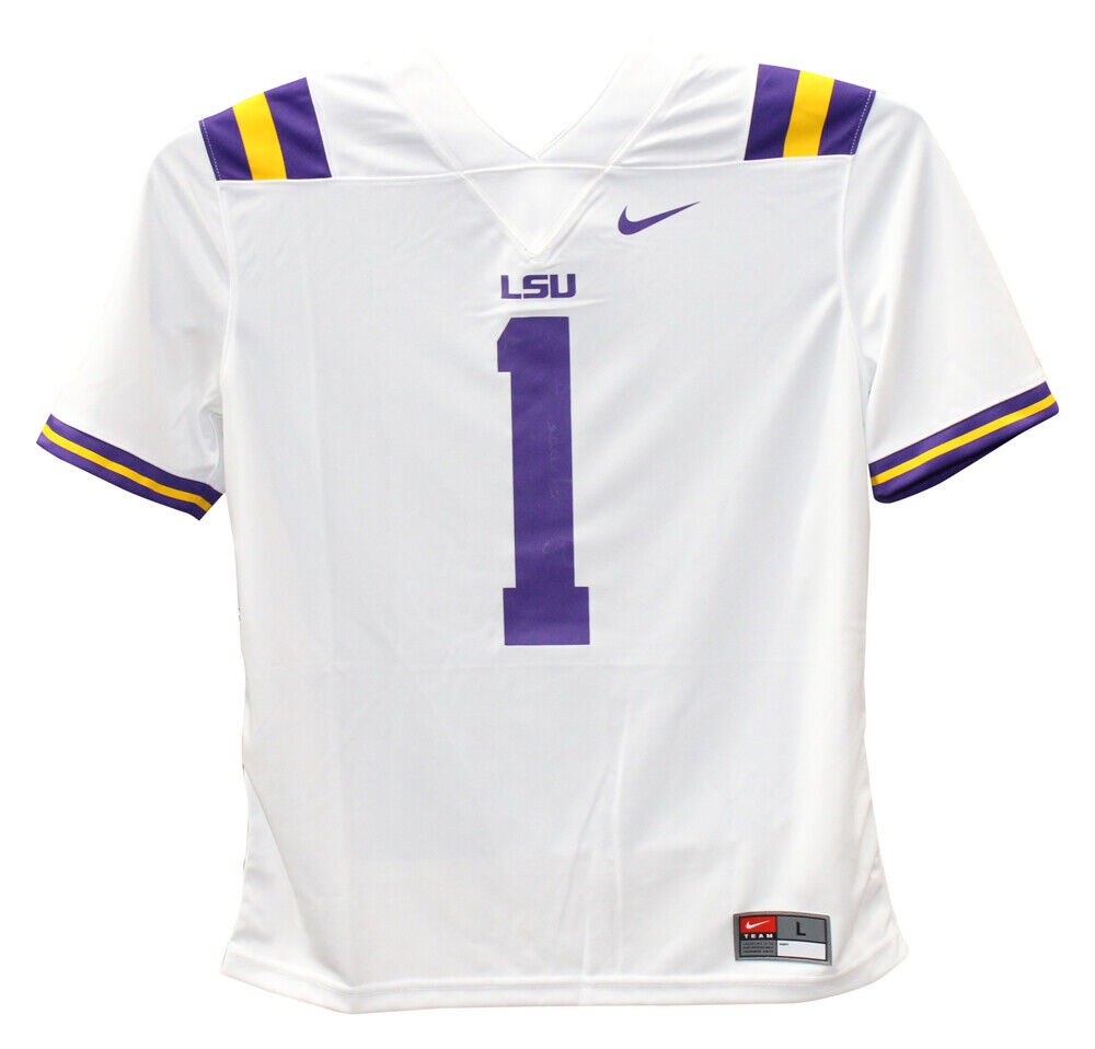 Ja'Marr Chase Autographed/Signed LSU Tigers Nike White L Jersey BAS 40272