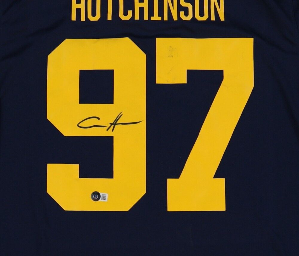 Lions Aidan Hutchinson Authentic Signed Blue Nike Jersey BAS Witnessed