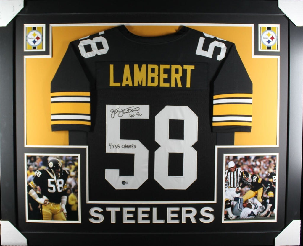 Jack Lambert Autographed HOF 90 and Framed White Steelers Jersey JSA Certified