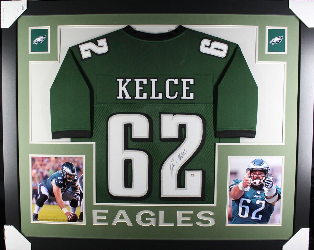 Jason Kelce Authentic Signed Green Pro Style Framed Jersey