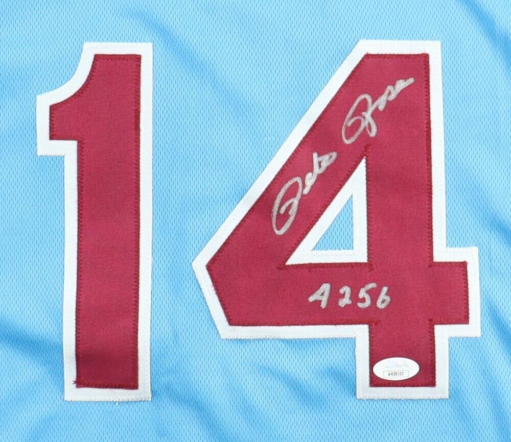 Pete Rose 4256 Authentic Signed White Pro Style Jersey BAS Witnessed