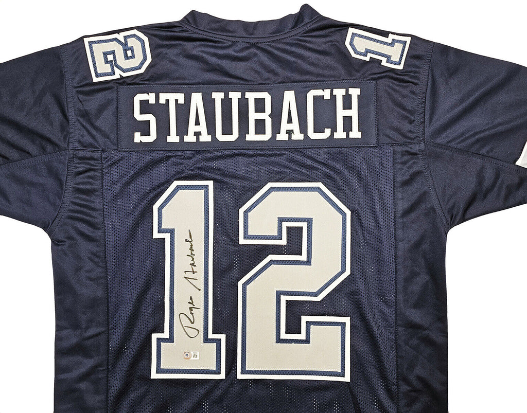 Roger Staubach Authentic Signed Navy Blue Pro Style Jersey w/ Grey #'s BAS  Wit