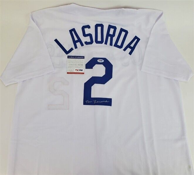 Tommy Lasorda Autographed & Framed White Dodgers Jersey Auto JSA Cert