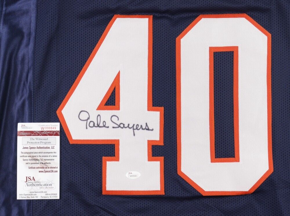 Gale Sayers Autographed and Framed White Chicago Bears Jersey Auto JSA Certified