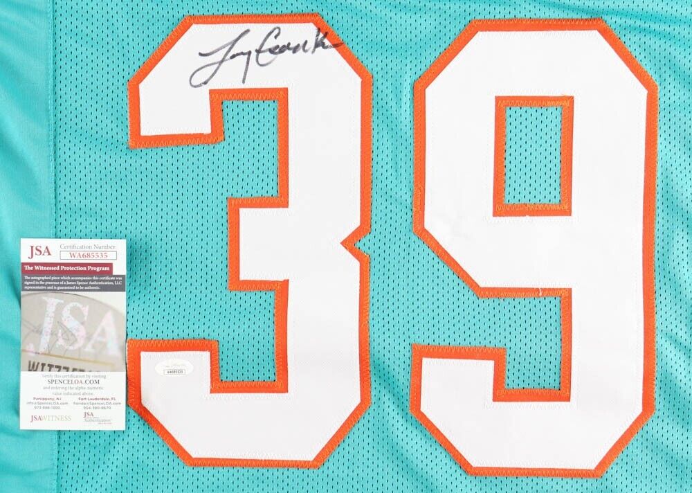 LARRY CSONKA MIAMI DOLPHINS SIGNED STITCHED THROWBACK JERSEY JSA WITNESS  COA WOW