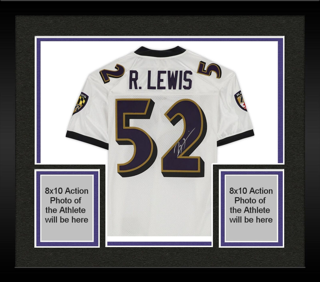 Ravens Ray Lewis Signed 8x10 Horizontal Photo w/ White Jersey BAS Wit