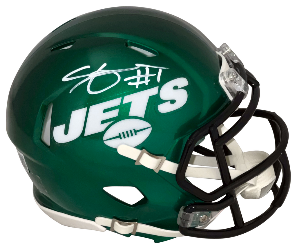 College Authentics Ahmad Sauce Gardner Signed New York Jets Salute to Service Full Size Helmet BAS