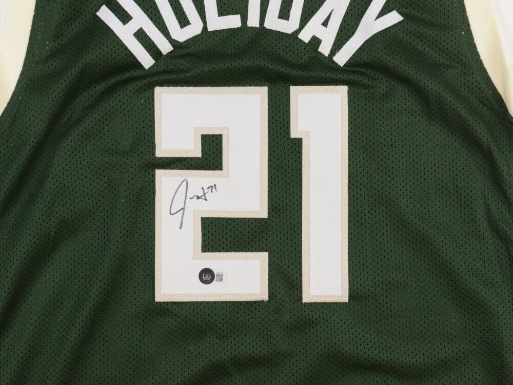Autographed/Signed Jrue Holiday Milwaukee Black Basketball Jersey