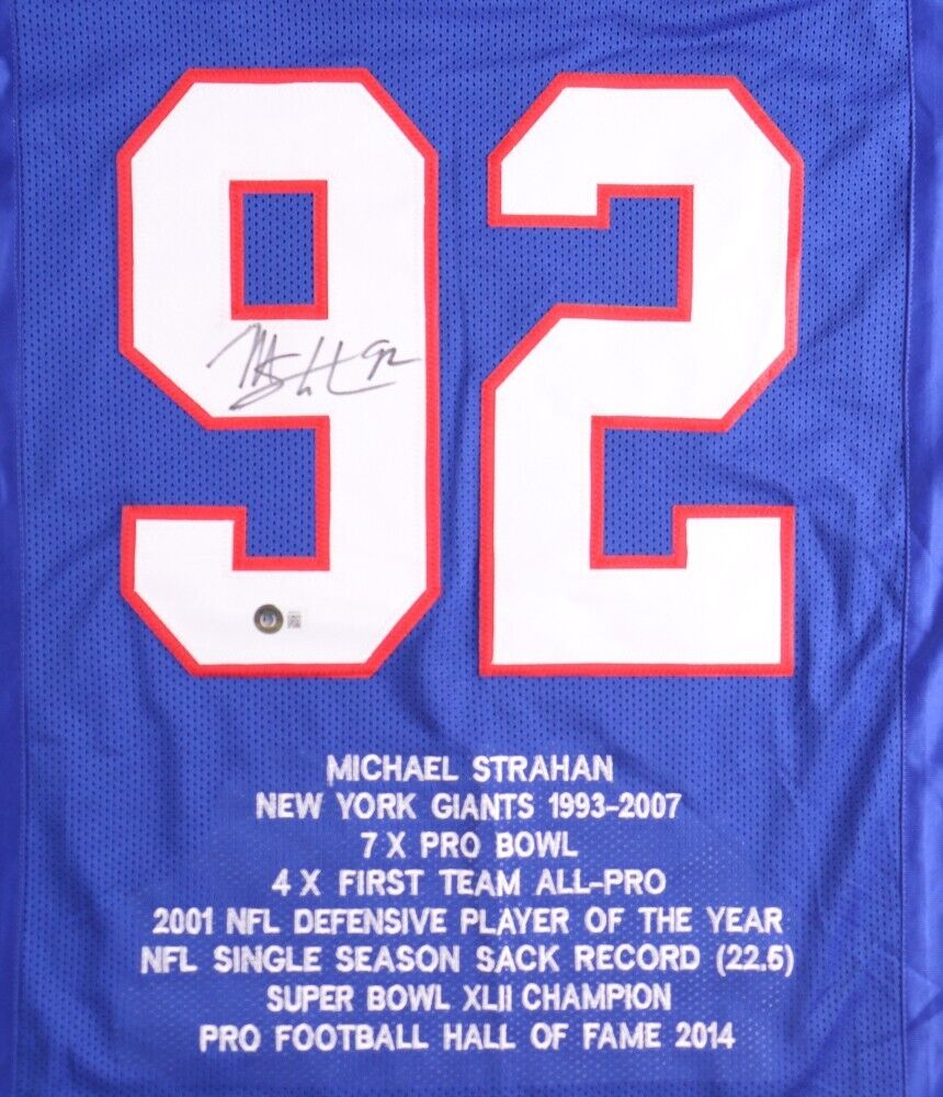 Michael Strahan Signed Framed Jersey With NY Giants Logo and