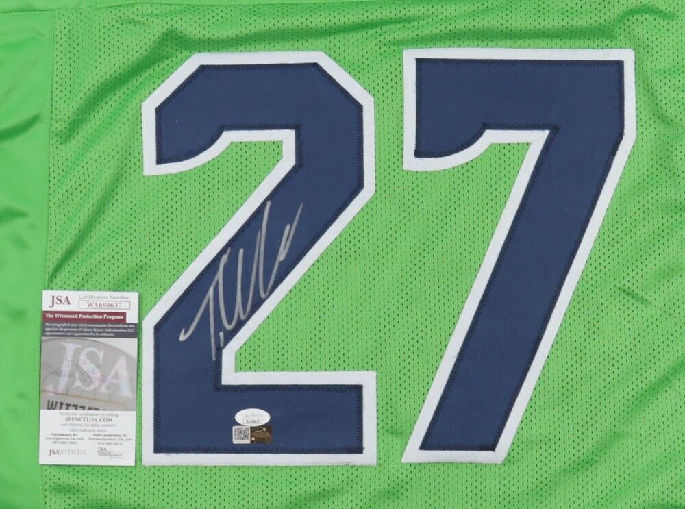 CURT WARNER AUTOGRAPHED SEATTLE SEAHAWKS FRAMED JERSEY. JSA COA