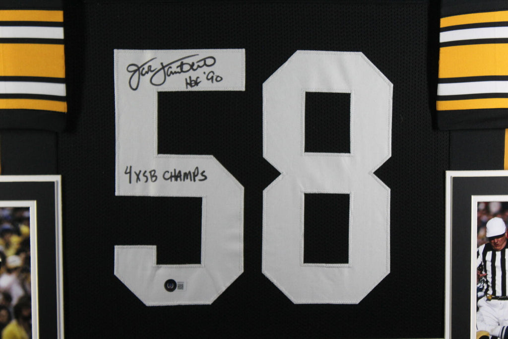 Jack Lambert Autographed HOF 90 and Framed White Steelers Jersey JSA Certified