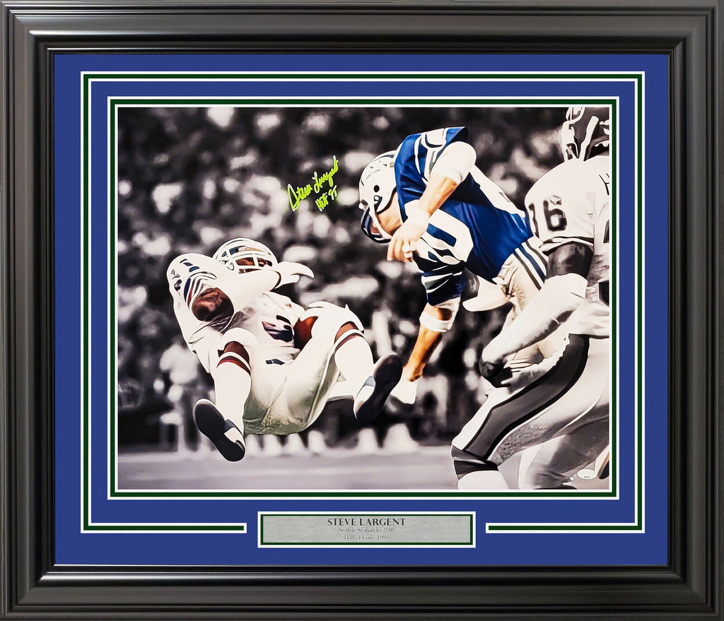 Steve Largent Signed Seattle Seahawks Framed Throwback Blue Custom