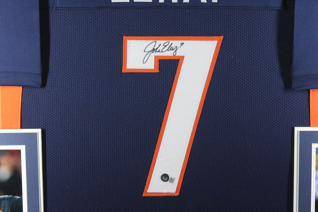 Denver Broncos John Elway Autographed White & Blue Jersey Beckett BAS  Witness