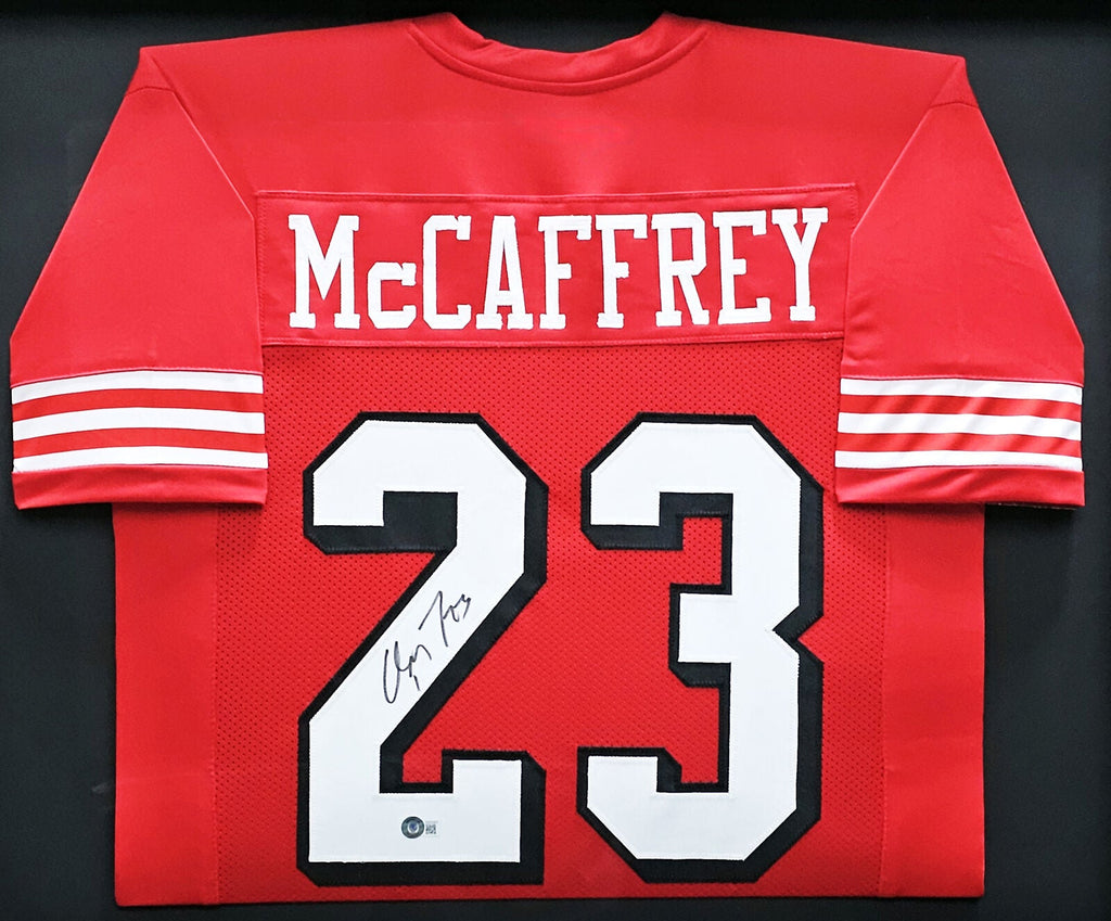 San Francisco 49ers Cristian McCaffrey Autographed Framed Red Jersey  Beckett BAS Witness Stock #218631 - Mill Creek Sports