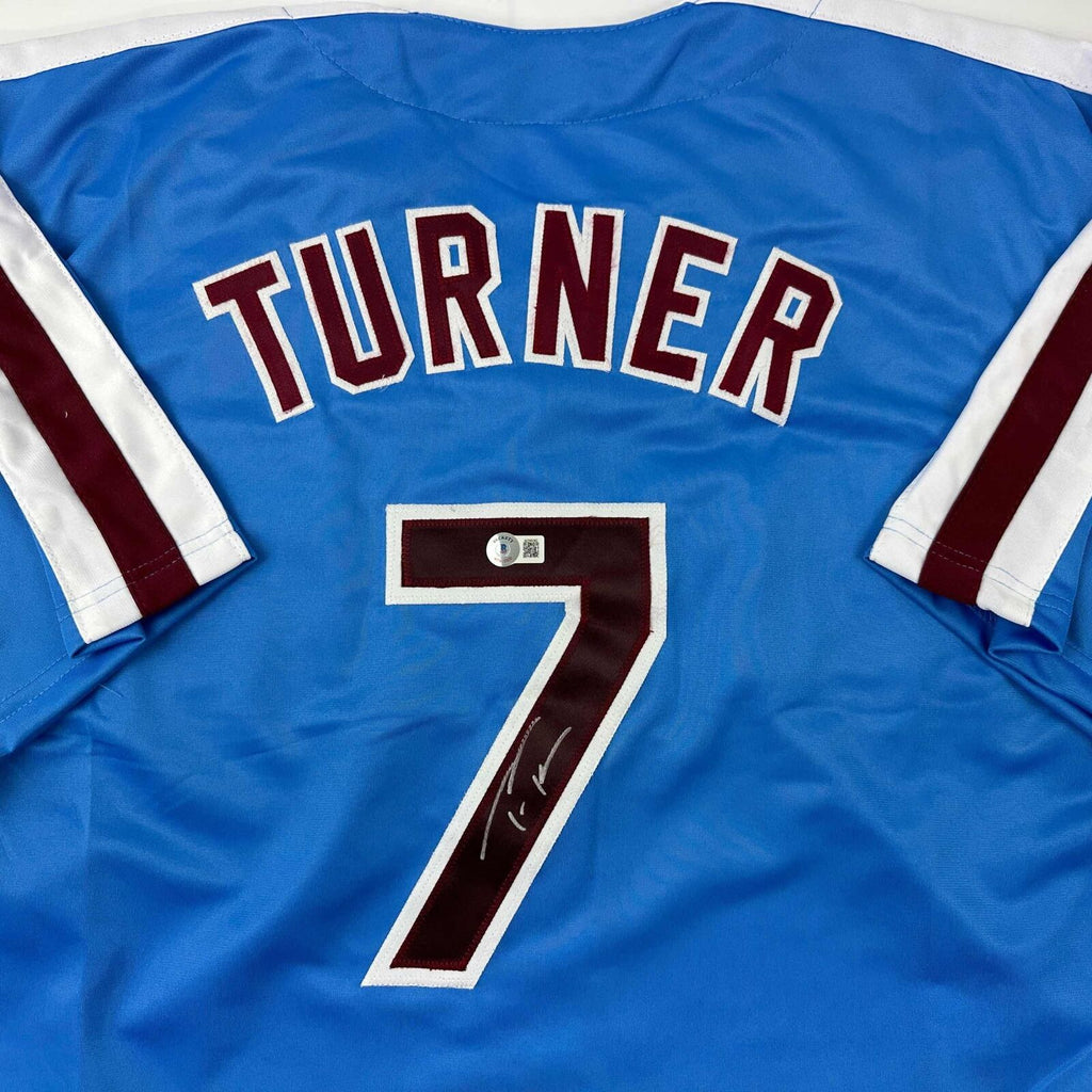 Autographed/Signed Trea Turner Los Angeles LA White Jersey Beckett BAS COA