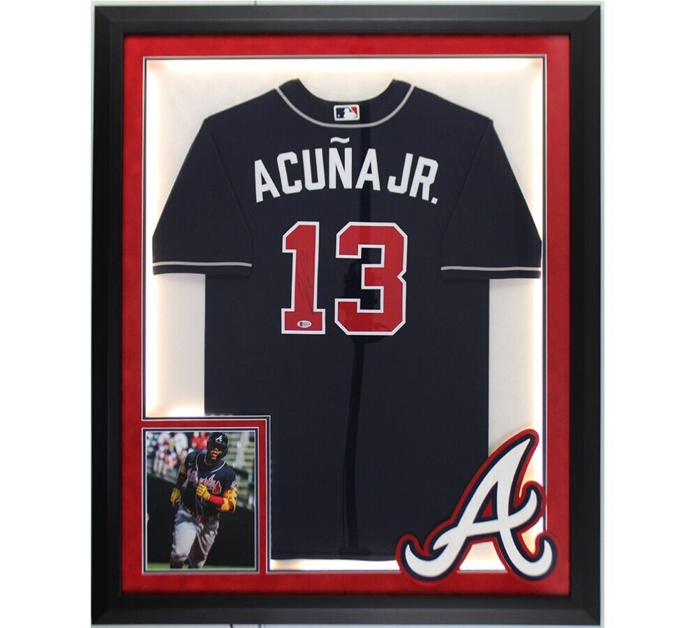 Framed Autographed/Signed Ronald Acuna Jr. 33x42 Atlanta Red