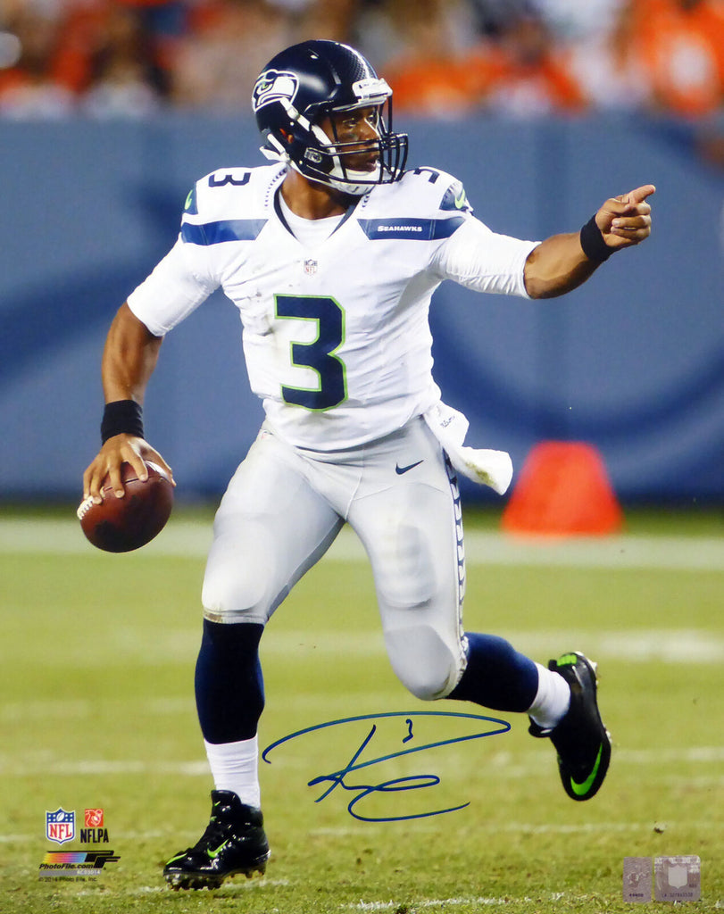 Russell Wilson Seattle Seahawks Signed Autographed Blue Custom Jersey –
