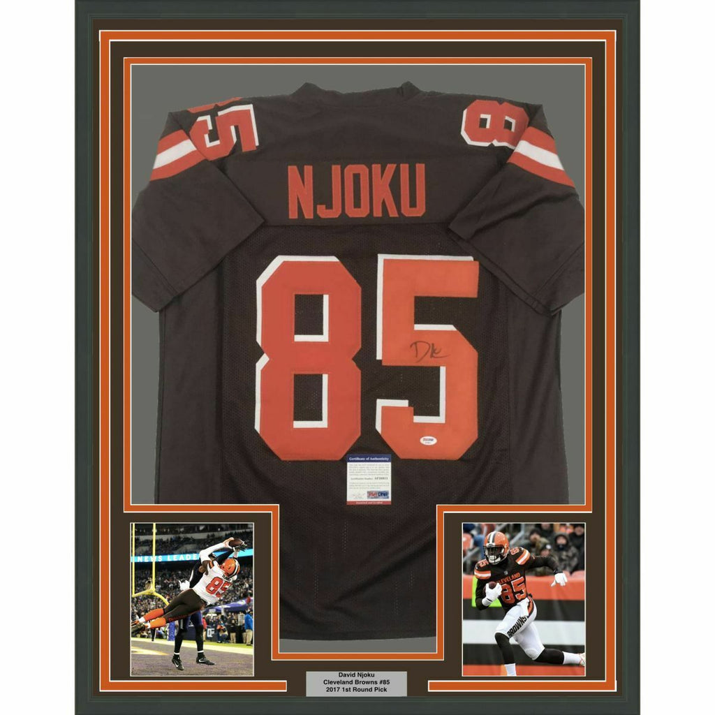 FRAMED Autographed/Signed DAVID NJOKU 33x42 Cleveland Brown Jersey PSA/DNA  COA