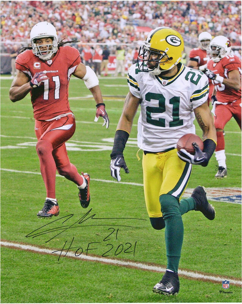 Charles Woodson Green Bay Packers Autographed 16' x 20' Interception Return Photograph with HOF 21' Inscription