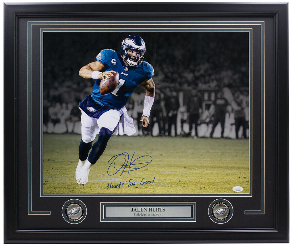 Jalen Hurts Signed Framed 16x20 Eagles Scramble Photo Hurts So Good In –  Super Sports Center