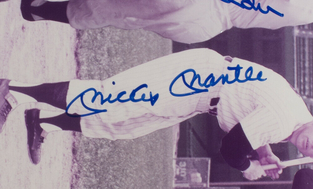 Mickey Mantle, Joe DiMaggio, Yogi Berra Signed Yankees 8x10 Photo (PSA LOA)  (See Description)