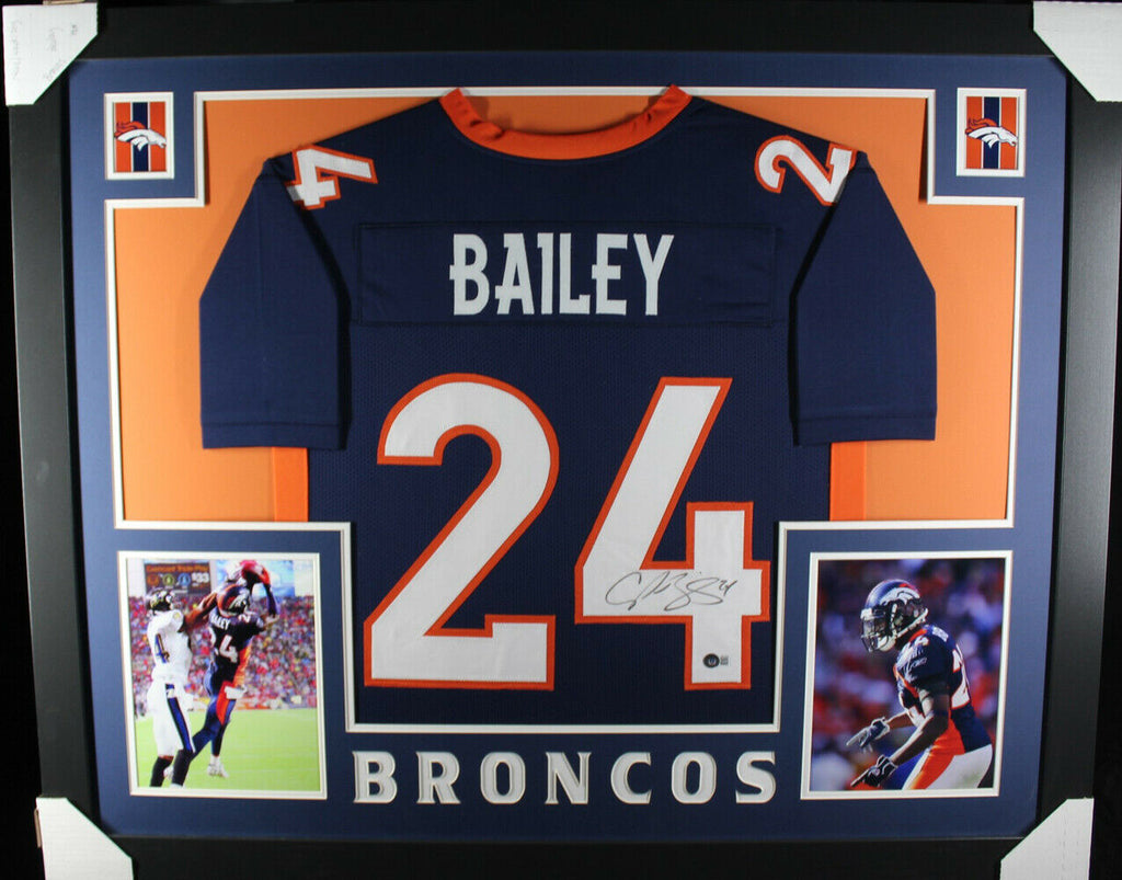 Champ Bailey Autographed/Signed Pro Style Framed Blue XL Jersey
