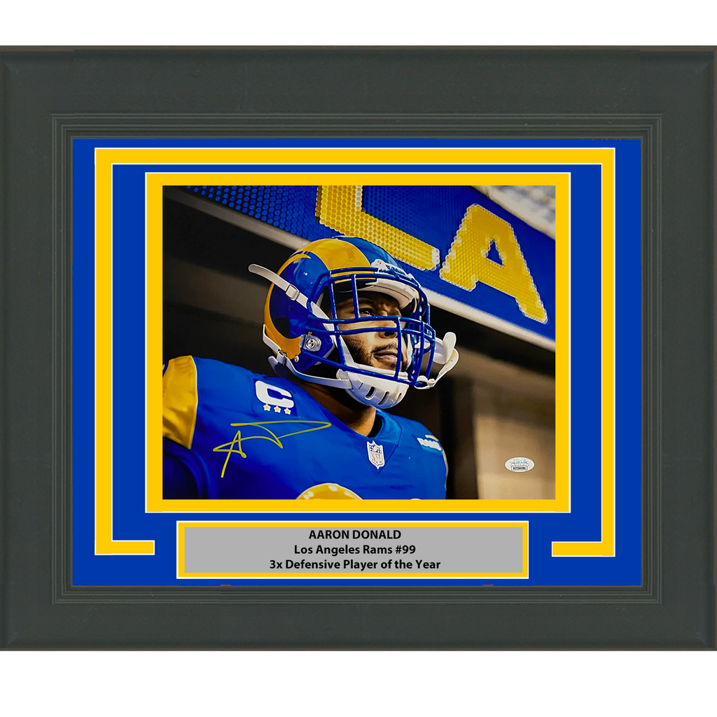 Aaron Donald Autographed and Framed White Rams Jersey