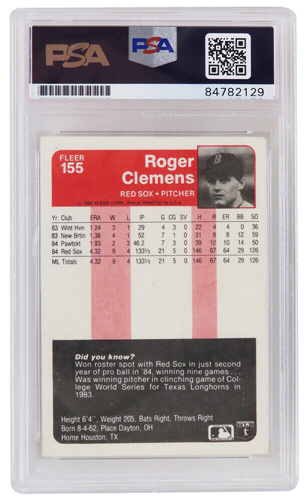 1985 Fleer Baseball #155 Roger Clemens Rookie Card