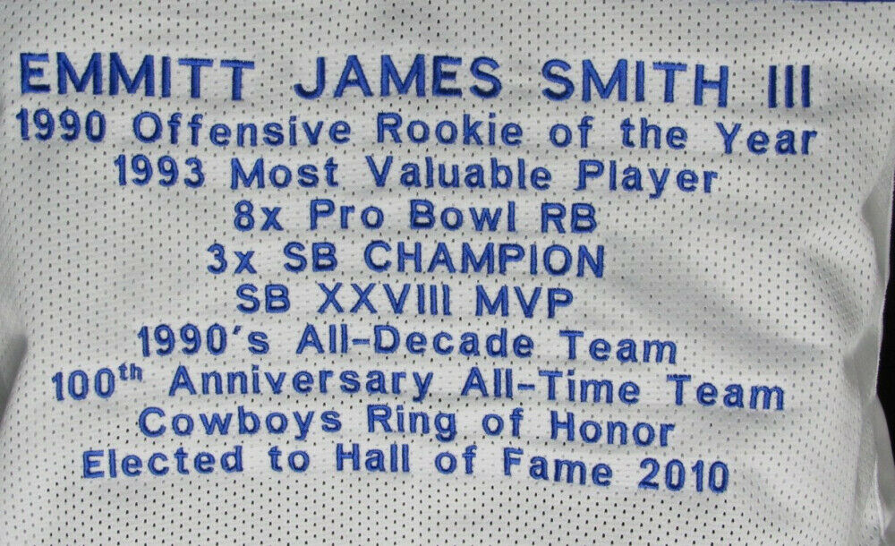 Emmitt Smith Autographed Dallas Cowboys Career Stat Jersey Framed