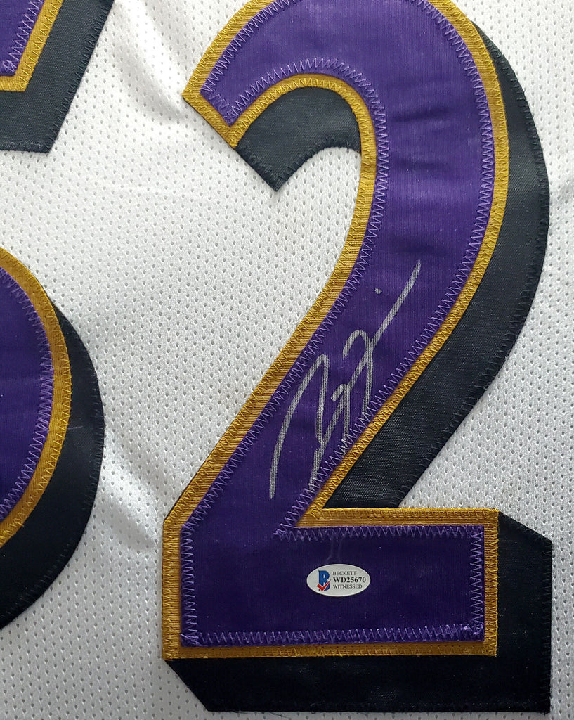 Framed Autographed/Signed Ray Lewis 33x42 Baltimore White Football Jersey  JSA COA