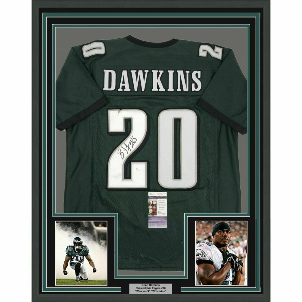 Brian Dawkins Philadelphia Eagles Autographed Framed Green Football Jersey