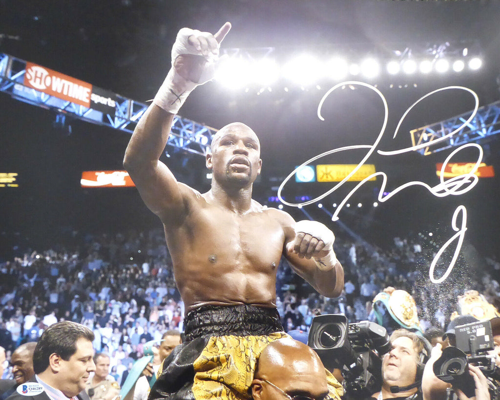 Floyd Mayweather Jr. Autographed Black Boxing Trunks JSA Stock