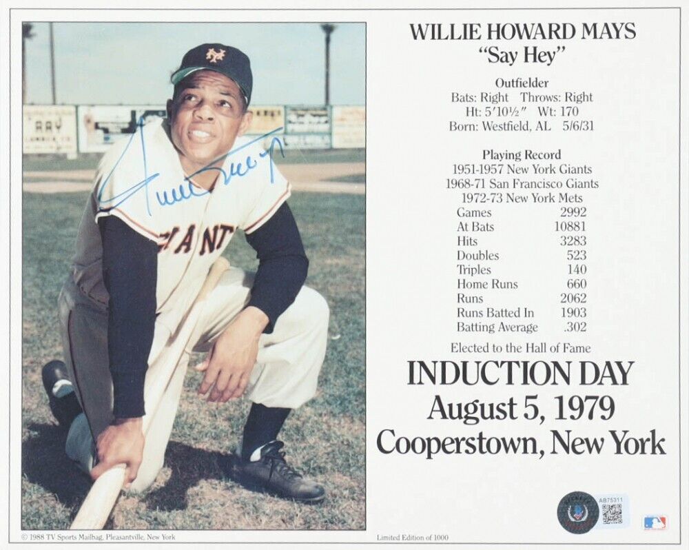 Willie Mays  San Francisco Giants, Hall of Fame Autographed Grey