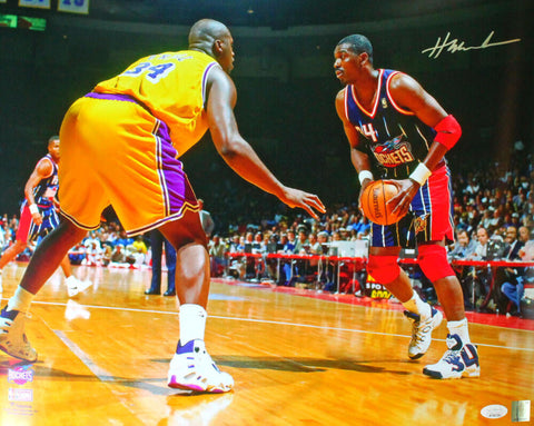 Hakeem Olajuwon Houston Rockets Autographed 16x20 Vs. Shaq Photo- JSA W *Silver