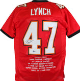 John Lynch Autographed Red Pro Style STAT Jersey- Beckett W Hologram *Black