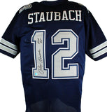 Roger Staubach Autographed Blue/Grey Pro Style Jersey w/HOF- Beckett W Hologram