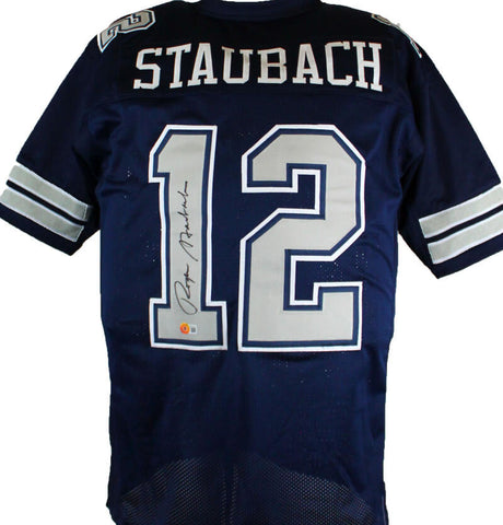 Roger Staubach Autographed Blue/Grey Pro Style Jersey-Beckett W Hologram *Black