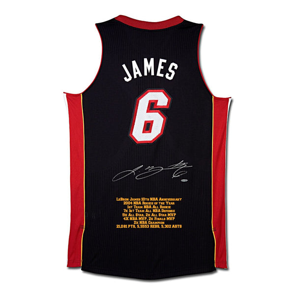 LeBron James Signed Miami Heat 10th Anniversary Stats Jersey