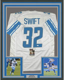 FRAMED Autographed/Signed D'ANDRE SWIFT 33x42 Detroit White Jersey JSA COA Auto