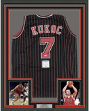 Framed Autographed/Signed Toni Kukoc 33x42 Chicago Pinstripe Jersey Beckett COA