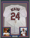 FRAMED Autographed/Signed WHITEY HERZOG 33x42 St. Louis White Jersey JSA COA