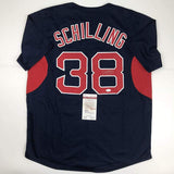 Autographed/Signed CURT SCHILLING Boston Blue Baseball Jersey JSA COA Auto