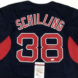 Autographed/Signed CURT SCHILLING Boston Blue Baseball Jersey JSA COA Auto