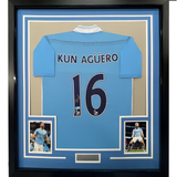 Framed Autographed/Signed Sergio Kun Aguero 33x42 Manchester Blue Soccer BAS COA