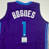 Autographed/Signed Muggsy Bogues Charlotte Purple Modern Jersey Beckett BAS COA