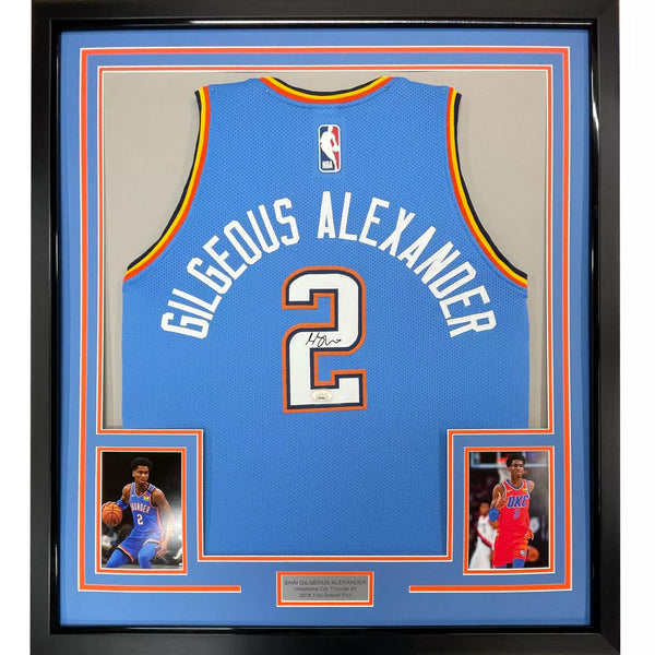 FRAMED Autographed SHAI GILGEOUS-ALEXANDER 33x42 Thunder Blue Jersey JSA