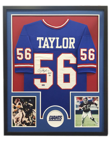 Lawrence Taylor Signed New York Giants Custom Framed Royal Blue Jersey with "HOF 99" Inscription - Circle Decal