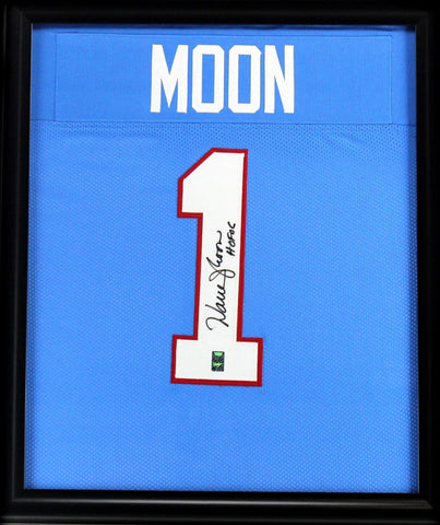 Warren Moon Signed Houston Oilers Framed Throwback Powder Blue Custom Jersey With "HOF 06" Inscription